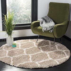 round shaggy rug  soft plush circular carpet for living room bedroom kids room  non-slip cozy floor rug machine washable amp quick dry beige amp ivory m 3x3 feet round