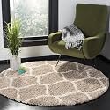 Round Shaggy Rug – Soft Plush Circular Carpet for Living Room, Bedroom, Kids Room – Non-Slip, Cozy Floor Rug, Machine Washable &amp; Quick Dry (Beige &amp; Ivory M, 2x2 feet, Round)