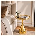 Round Side Table, 15x18 Inch Metal Accent Table with Pedestal Base