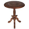 Round Side Table 18x21, Handcrafted Carved Solid Wood