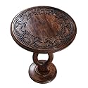 Round Side Table 18x22", Small Drink Table, Hand-Carved Solid Wood