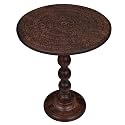 Round Side Table 18x22", Small Drink Table, Hand-Carved Solid Wood