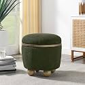 Round Storage Stool, Storage Stool with Storage Space and Cushioned seat, Available in Bedroom, Living Room, entryway-Dark Green