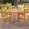 Round Tabletop, Natural Solid Teak Wood, 35.4 Inch Diameter, Durable Indoor Outdoor Surface for Dining Room, Cafe, Restaurant, Matte Finish