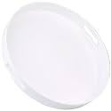 Round White Decorative Serving Tray with Handles, 13” Versatile Ottoman Tray for Coffee Table, Entertaining, Outdoor Patio, Living Room