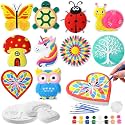 RoundFunny 10 Pack Spring Flower Paint Your Own Stones for Adult DIY Ceramic Butterfly Turtle Ladybug Stepping Stones Painting Craft Kits Painting Supplies Garden Outdoor Stone Art Gifts