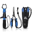 RoundFunny Fish Lip Gripper Pliers, Combo Fishing Tool Kit Stainless Steel Multifunction Hook Remover, Split Ring Pliers with Lanyards Sheath for Fly, Easter Fishing Basket Gift Gear Men Women