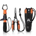 RoundFunny Fish Lip Gripper Pliers, Combo Fishing Tool Kit Stainless Steel Multifunction Hook Remover, Split Ring Pliers with Lanyards Sheath for Fly, Easter Fishing Basket Gift Gear Men Women