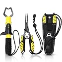 RoundFunny Fish Lip Gripper Pliers, Combo Fishing Tool Kit Stainless Steel Multifunction Hook Remover, Split Ring Pliers with Lanyards Sheath for Fly, Easter Fishing Basket Gift Gear Men Women