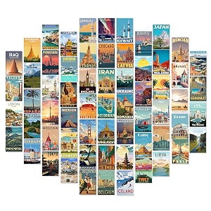 rousrie paper aesthetic travel wall collage kit for bedroom study room walls decoration size400x600 inches set of 63 decor stickers poster self-adesive poster home self-adhesive
