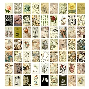 rousrie paper self-adhesive aesthetic vintage wall decor stickers for room decoration pack of 63 pcs vintage photo wall collage kit size400x600 inches self-adheshive wall poster