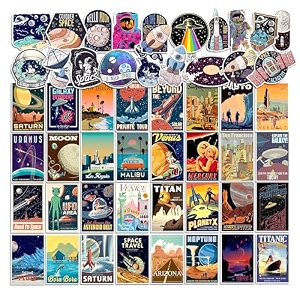 rousrie vinyl pack of 50 space stickers for laptop journals notebook covers aesthetic waterproof spaceship nasa moon stickers