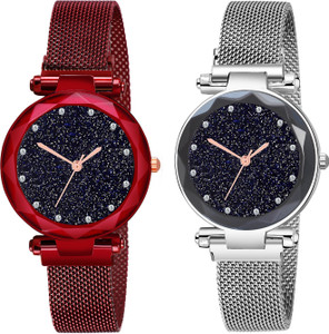 roux enterprise analog watch  - for girls magnet watch for gilrs women 12d red silver