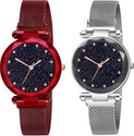 Roux Enterprise Analog Watch  - For Girls Magnet Watch For Gilrs Women 12d Red Silver