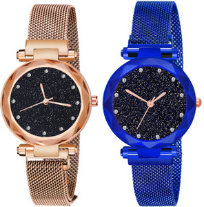 roux enterprise analog watch  - for girls magnet watch for gilrs women 12d rose gold blue