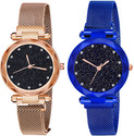 Roux Enterprise Analog Watch  - For Girls Magnet Watch For Gilrs Women 12d Rose Gold Blue
