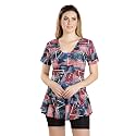 ROVARS Poly Jersy - Printed Swimming Costume for Women Frock Style [Half Sleeves - Half Length - Without Pads]