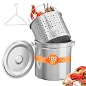 ROVSUN 102QT Stainless Steel Seafood Boil Pot With Strainer Basket, Lid &amp; Hook, Versatile Stock for Crab, Lobster, Shrimp Boiling, Heavy-Duty Turkey Fryer for Outdoor Cooking &amp; Gatherings