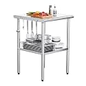 ROVSUN 24'' x 24'' Stainless Steel Table for Prep & Work,Commercial Worktables & Workstations, NSF Heavy Duty Metal Table with Adjustable UnderShelf for Kitchen Restaurant, Home, Hotel, Outdoor