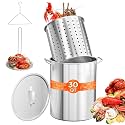 ROVSUN 30QT Turkey Fryer Pot &amp; Seafood Boil Pot with Strainer Basket, Lid, Hook &amp; Steamer, Aluminum Stockpot for Turkey Frying &amp; Crab, Lobster, Shrimp Boiling for Outdoor Cooking &amp; Gatherings