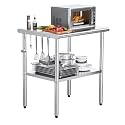 ROVSUN 36'' x 24'' Stainless Steel Table for Prep & Work,Commercial Worktables & Workstations, NSF Heavy Duty Metal Table with Adjustable UnderShelf for Kitchen Restaurant, Home, Hotel, Outdoor