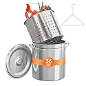ROVSUN 36QT Stainless Steel Seafood Boil Pot with Strainer Basket, Lid &amp; Hook, Versatile Stock Pot for Crab, Lobster, Shrimp Boiling, Heavy-Duty Turkey Fryer for Outdoor Cooking &amp; Gatherings
