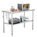 ROVSUN 48'' x 24'' Stainless Steel Table for Prep & Work,Commercial Worktables & Workstations, NSF Heavy Duty Metal Table with Adjustable UnderShelf for Kitchen, Restaurant, Home, Hotel, Outdoor