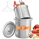 ROVSUN 62QT Stainless Steel Seafood Boil Pot With Strainer Basket, Lid & Hook, Versatile Stock for Crab, Lobster, Shrimp Boiling, Heavy-Duty Turkey Fryer for Outdoor Cooking & Gatherings