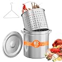 ROVSUN 82QT Stainless Steel Seafood Boil Pot with Strainer Basket, Lid &amp; Hook, Versatile Stock Pot for Crab, Lobster, Shrimp Boiling, Heavy-Duty Turkey Fryer for Outdoor Cooking &amp; Gatherings
