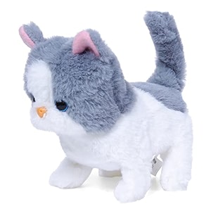 fuzzbuzz sasha walking cat stuffed toy for kids soft plush purple 3y