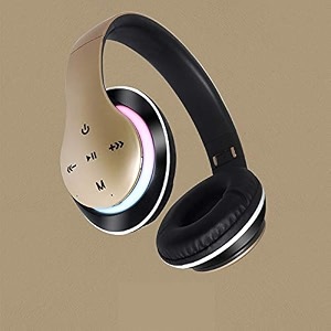 roxo p351 wireless bluetooth headphone memory card aux and led support gold