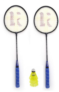 roxon alpha iron body badminton racket pack of 2 piece with 3 piece plastic shuttles badminton kit