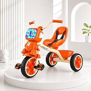 roxx bike pedal tricycle for kids toddler trike headlight musiceva wheels amp curved seat and backrest push along pedal trike for 15 months to 3 years  orange  toymine