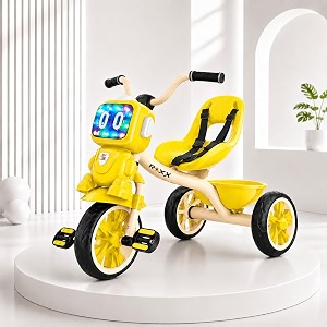 roxx bike pedal tricycle for kids toddler trike headlight musiceva wheels amp curved seat and backrest push along pedal trike for 15 months to 3 years  yellow  toymine