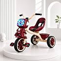Roxx Bike Pedal Tricycle for Kids Toddler Trike Headlight, Music,Eva Wheels &amp; Curved Seat and backrest Push Along Pedal Trike for 15 Months to 3 Years | Maroon | TOYMINE
