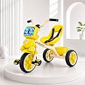 Roxx Bike Pedal Tricycle for Kids Toddler Trike Headlight, Music,Eva Wheels &amp; Curved Seat and backrest Push Along Pedal Trike for 15 Months to 3 Years | Yellow | TOYMINE