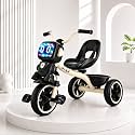 Roxx Bike Pedal Tricycle for Kids Toddler Trike Headlight, Music,Eva Wheels &amp; Curved Seat and backrest Push Along Pedal Trike for 15 Months to 3 Years | Black | TOYMINE
