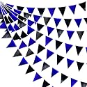 Royal Blue Black Party Decorations Navy Black Metallic Fabric Triangle Pennant Banner Flag Bunting Garland for Graduations Birthday Retirement Wedding Bachelorette Nautical Outdoor Party Supplies
