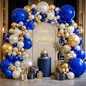 Royal Blue and Gold Balloons Double Stuffed Pearl Sand White Blue Gold Balloon Arch Kit for Birthday Anniversary Bachelorette Wedding Baby Shower New Year Party Decorations