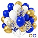 Royal Blue and Gold Balloons, 50 Pcs 12 Inch Royal Blue Metallic Gold Whtie Latex Balloons Balloon for Adult Party Graduation Wedding Anniversary Party Decorations