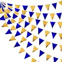 Royal Blue Gold Party Decoration Navy Blue Gold Triangle Pennant Banner Flag Metallic Fabric Bunting Garland for Graduation Birthday Wedding Retirement Bridal Shower Nautical Ahoy Achor Party Supplies