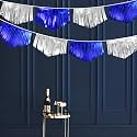 Royal Blue Silver Tassel Banner Metallic Fabric Pennant Bunting Flag for Graduation Birthday Retirement Bachelorette Engagement Wedding Bridal Shower Navy Nautical Ahoy Achor Party Decoration Supplies