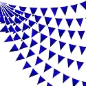 Royal Blue Triangle Pennant Banner Flag - Dark Blue Metallic Fabric Bunting Garland for Graduation, Wedding, Retirement, Bridal Shower, Birthday, Nautical Parties