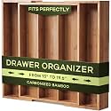 ROYAL CRAFT WOOD Carbonized Bamboo Kitchen Drawer Organizer - Silverware Organizer - Utensil Holder and Cutlery Tray with Grooved Drawer Dividers for Flatware and Kitchen Utensils, 5 Slot