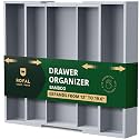 ROYAL CRAFT WOOD Luxury Bamboo Kitchen Drawer Organizer - Silverware Organizer - Utensil Holder and Cutlery Tray with Grooved Drawer Dividers for Flatware and Kitchen Utensils (5 Slot, Gray)