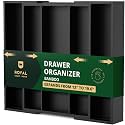 ROYAL CRAFT WOOD Luxury Bamboo Kitchen Drawer Organizer - Silverware Organizer - Utensil Holder and Cutlery Tray with Grooved Drawer Dividers for Flatware and Kitchen Utensils (5 Slot, Black)