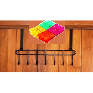 metal over door hanger for cloths drill free door handing hooks suitable for bathroom bedroom kitchen over door hanger black 7 hook pis 1 and free 12 pis cloth clip