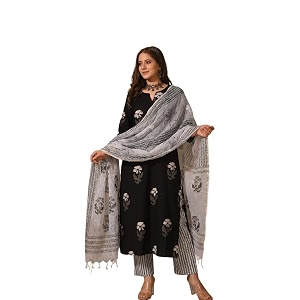 Royal Export Women Floral Printed Black Straight