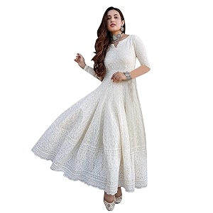 Royal Export Womens Cotton Blend White Lucknowi