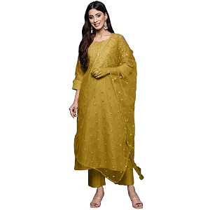 Royal Export Womens Poly Silk Embroidered Yoke